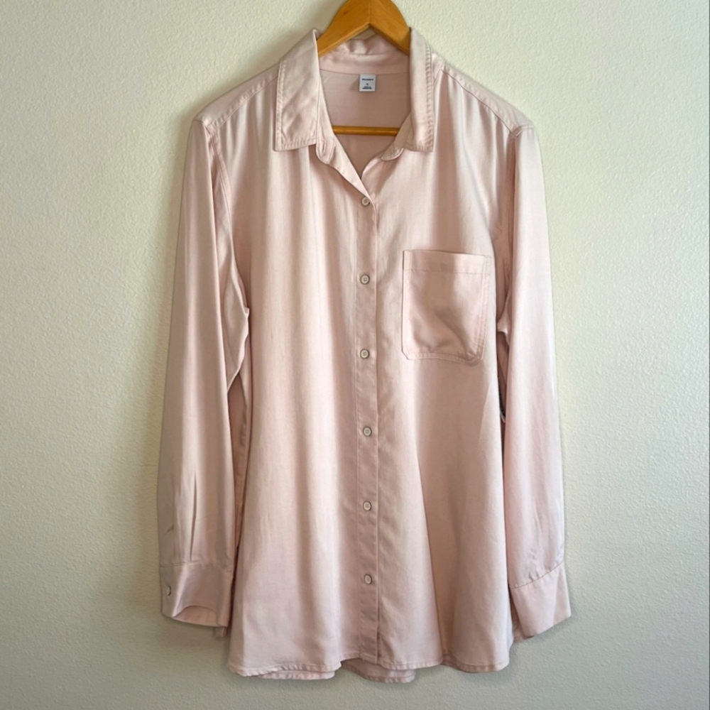 NWT Women's Old Navy Tencel Long Sleeve Light Pink Button Up, Size XL